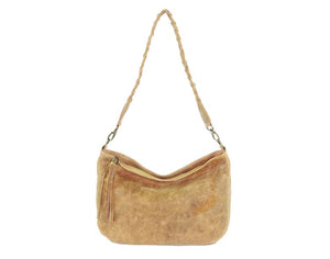 Golden Tan Distressed Leather Slouchy Hobo Bag braided handle