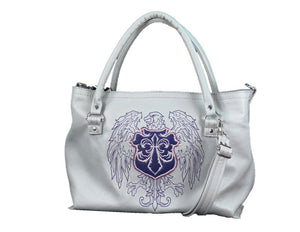 Gray Leather Tote Eagle Crest Hipster Bag front view