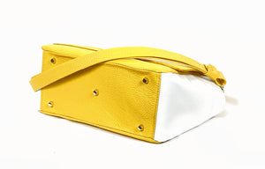 Yellow and White Leather Top Handle Flap Bag