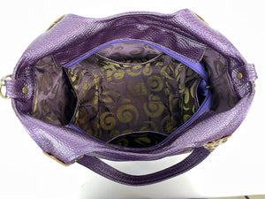 Sharla Satchel Metallic Purple and Leopard Print Leather
