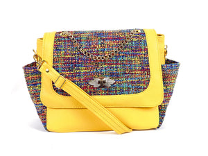 Yellow Leather and Rainbow Tweed Flap Bag