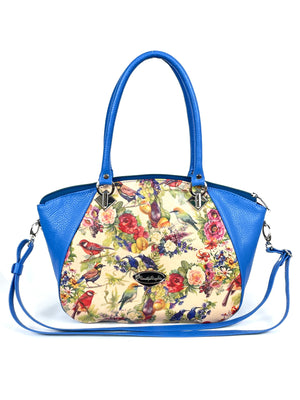 Bella Satchel Birds and Blue Leather