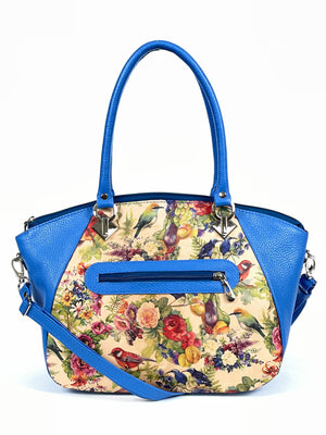Bella Satchel Birds and Blue Leather