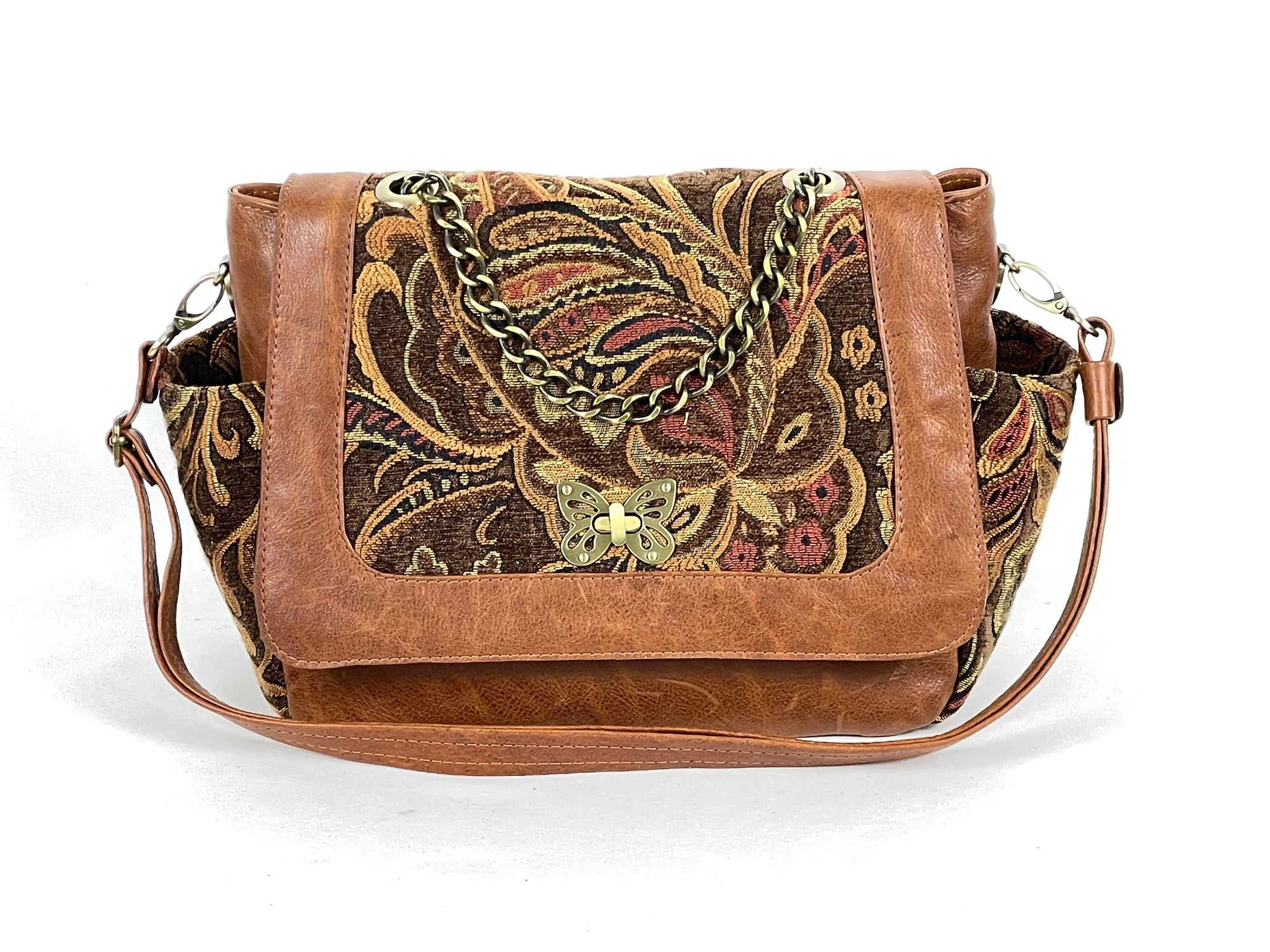 Paisley Tapestry and Cognac Leather Flap Bag