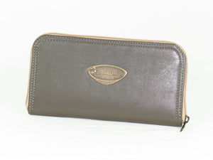 Khaki Gray Embroidered Leather Wallet reverse side