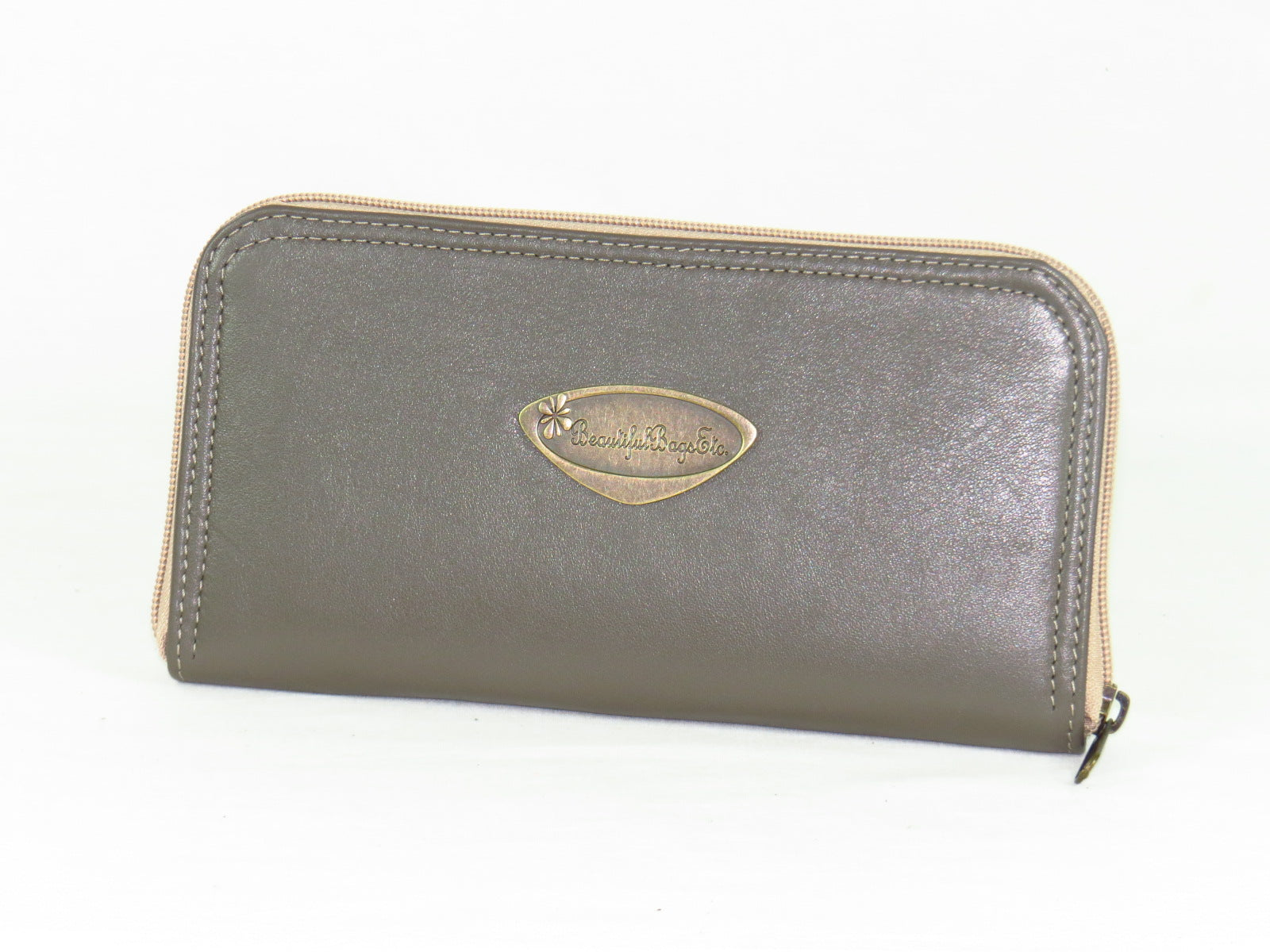 Khaki Gray Tone on Tone Embroidered Leather Wallet reverse side
