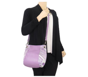 Lavender Leather and Tapestry Puff Pouch Cross Body model view