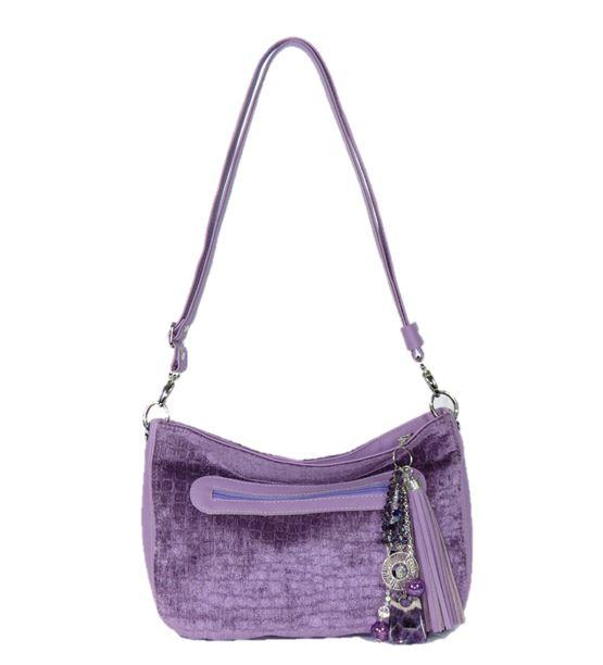 Lavender Leather and Velvet Slouchy Hobo strap view