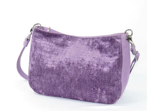 Lavender Leather and Velvet Slouchy Hobo back view