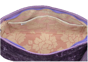 Lavender Leather and Velvet Slouchy Hobo interior pockets view