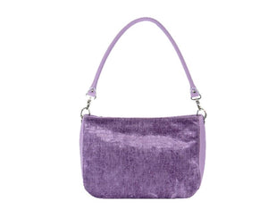 Lavender Leather and Velvet Slouchy Hobo short handle back view