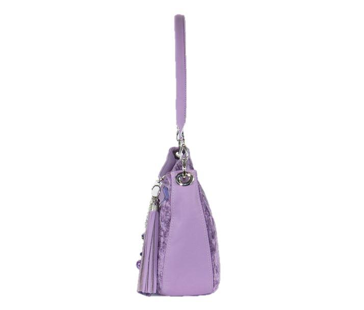 Lavender Leather and Velvet Slouchy Hobo side view