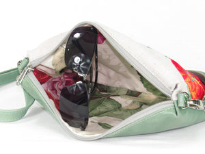 Leather and Tapestry Red Tulips Cross Body Bag interior