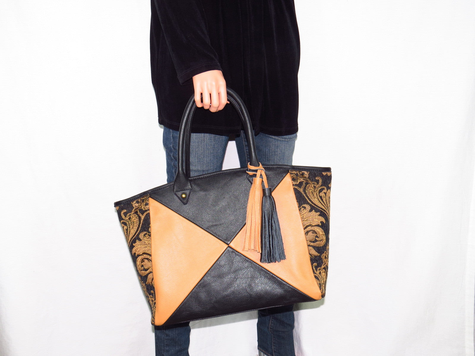 Leather and Tapestry X Tote model
