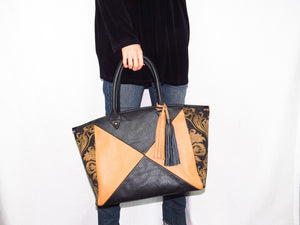 Leather and Tapestry X Tote model