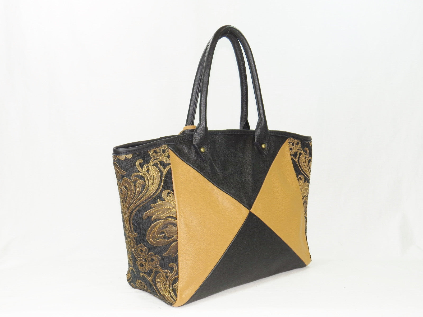 Leather and Tapestry X Tote side