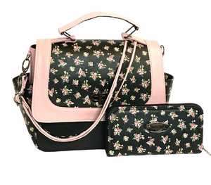 Meredith's Pink on Black Floral Flap Bag