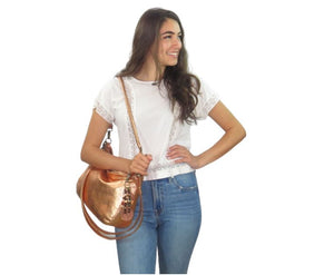 Metallic Copper Leather Slouchy Hobo Bag Bella view