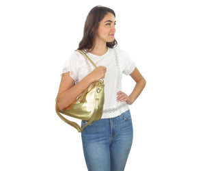 Metallic Gold Leather Slouch Hobo Bag Bella view