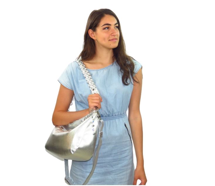 Metallic Silver Leather Slouchy Hobo Bella view