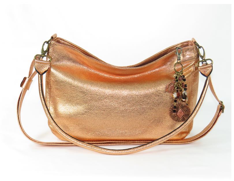 Metallic Copper Leather Slouchy Hobo Bag handle view