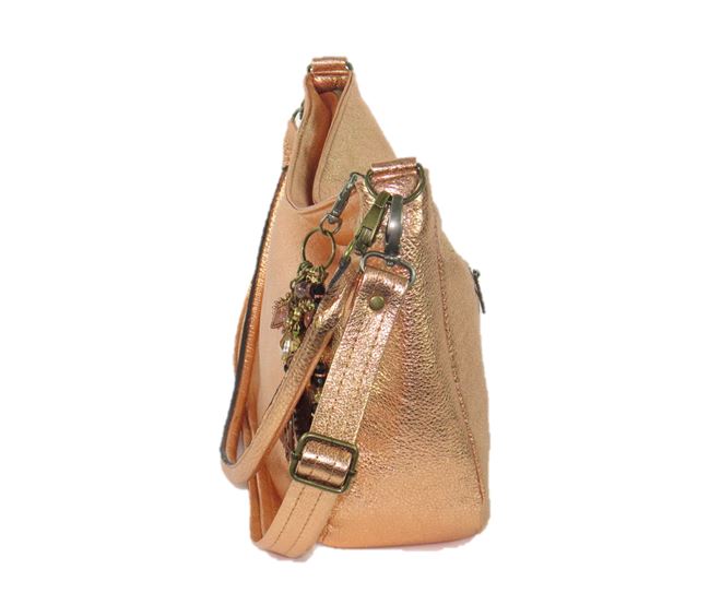 Metallic Copper Leather Slouchy Hobo Bag side view