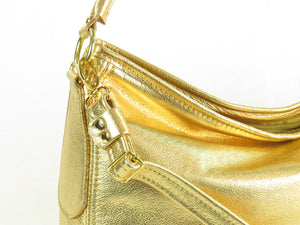 Metallic Gold Leather Slouch Hobo Bag hardware close up left