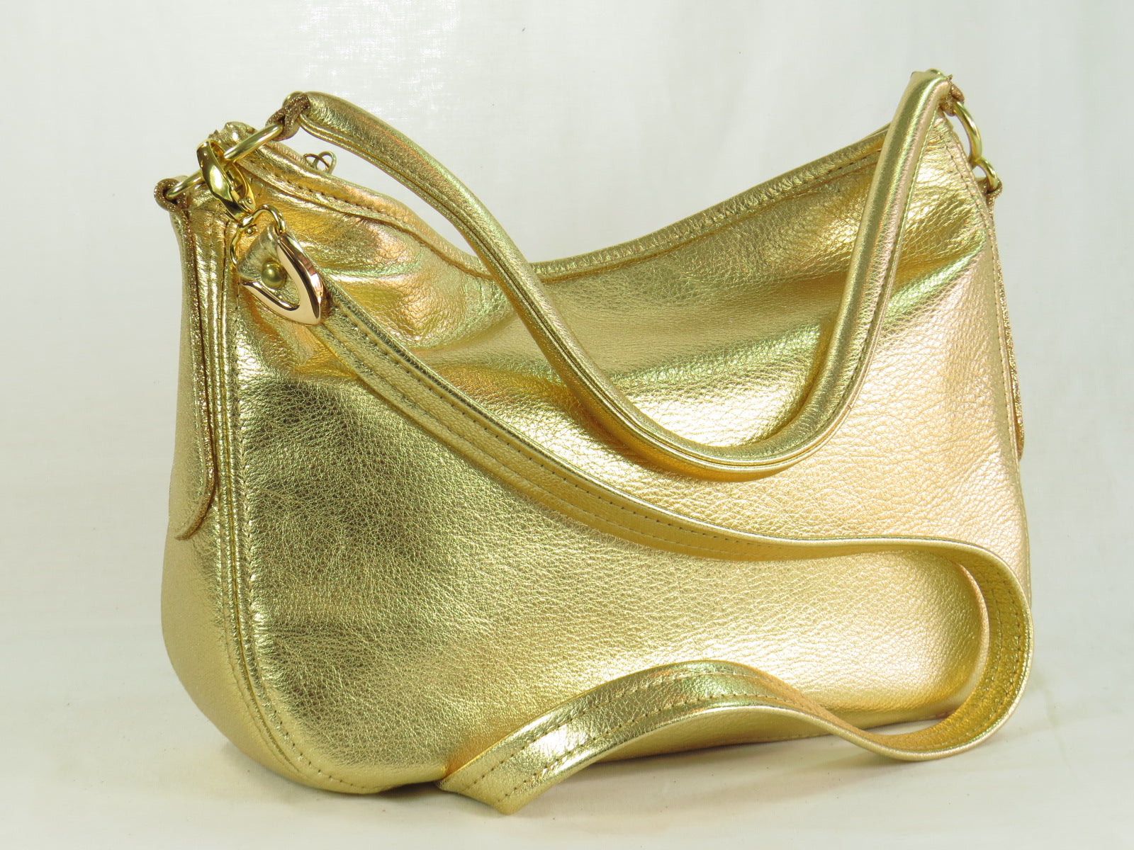 Metallic Gold Leather Slouch Hobo Bag natural lighting