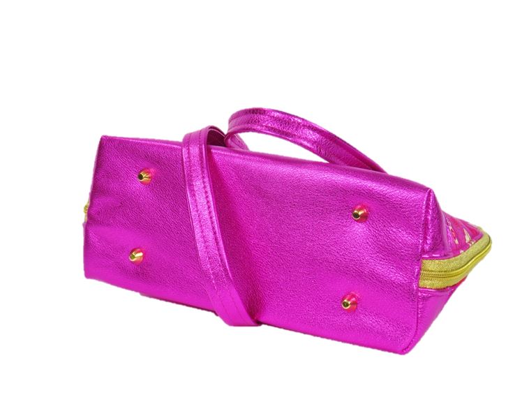 Metallic Hot Pink Leather Asian Silk Bowler Bag bottom view