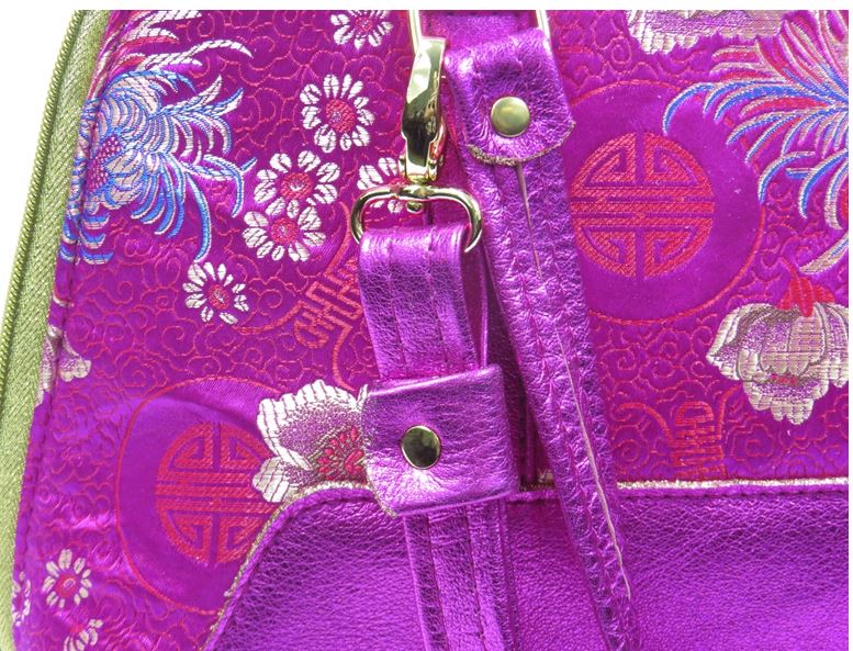 Metallic Hot Pink Leather Asian Silk Bowler Bag hardware view