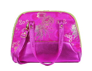 Metallic Hot Pink Leather Asian Silk Bowler Bag opposite view