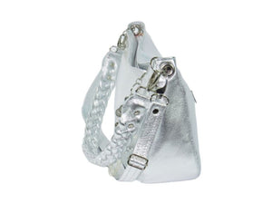 Metallic Silver Leather Slouchy Hobo side view