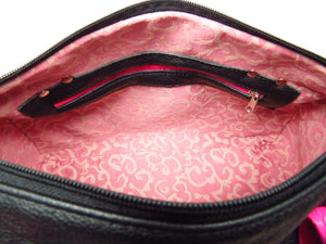 Millie's Pink and Black Satchel interior zipper pocket