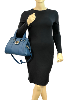 Natalie Blue Leather Satchel model view