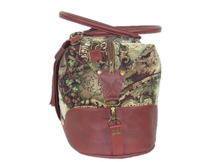 Old World Map Tapestry and Leather Weekender side view