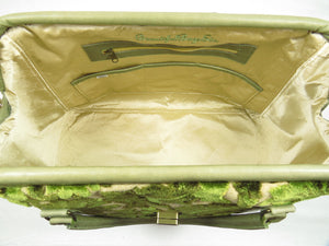 Olive Green Cut Velvet Vintage Style Carpet Bag