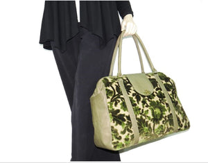 Olive Green Cut Velvet Vintage Style Carpet Bag model