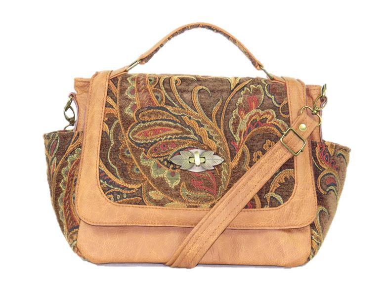 Paisley and Leather Composition Flap Bag