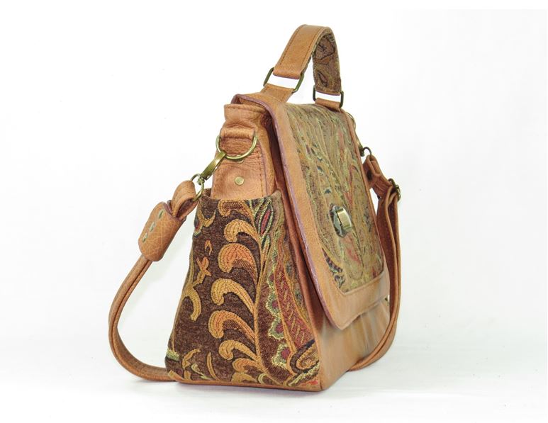 Paisley and Leather Composition Flap Bag side view