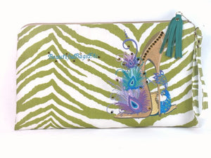 Peacock Embroidery Swarovski on Tiger Canvas Zipper Pouch