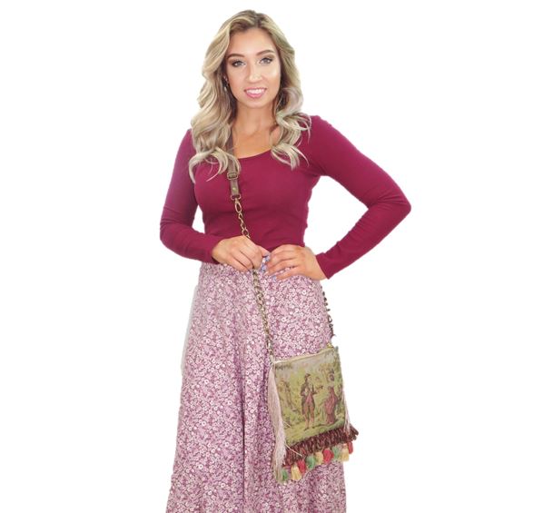 Pink Fringe Victorian Gypsy Bag Amanda model