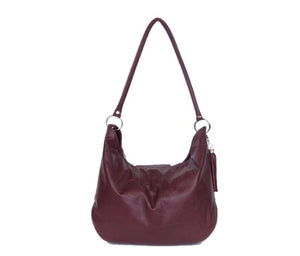 Plum Leather Embroidered Hobo Shoulder Bag reverse view
