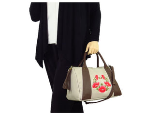 Poppies on Beige Leather Satchel model view