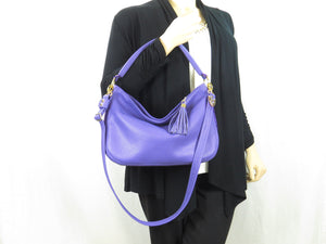 Purple Leather Slouch Hobo Purse modeled