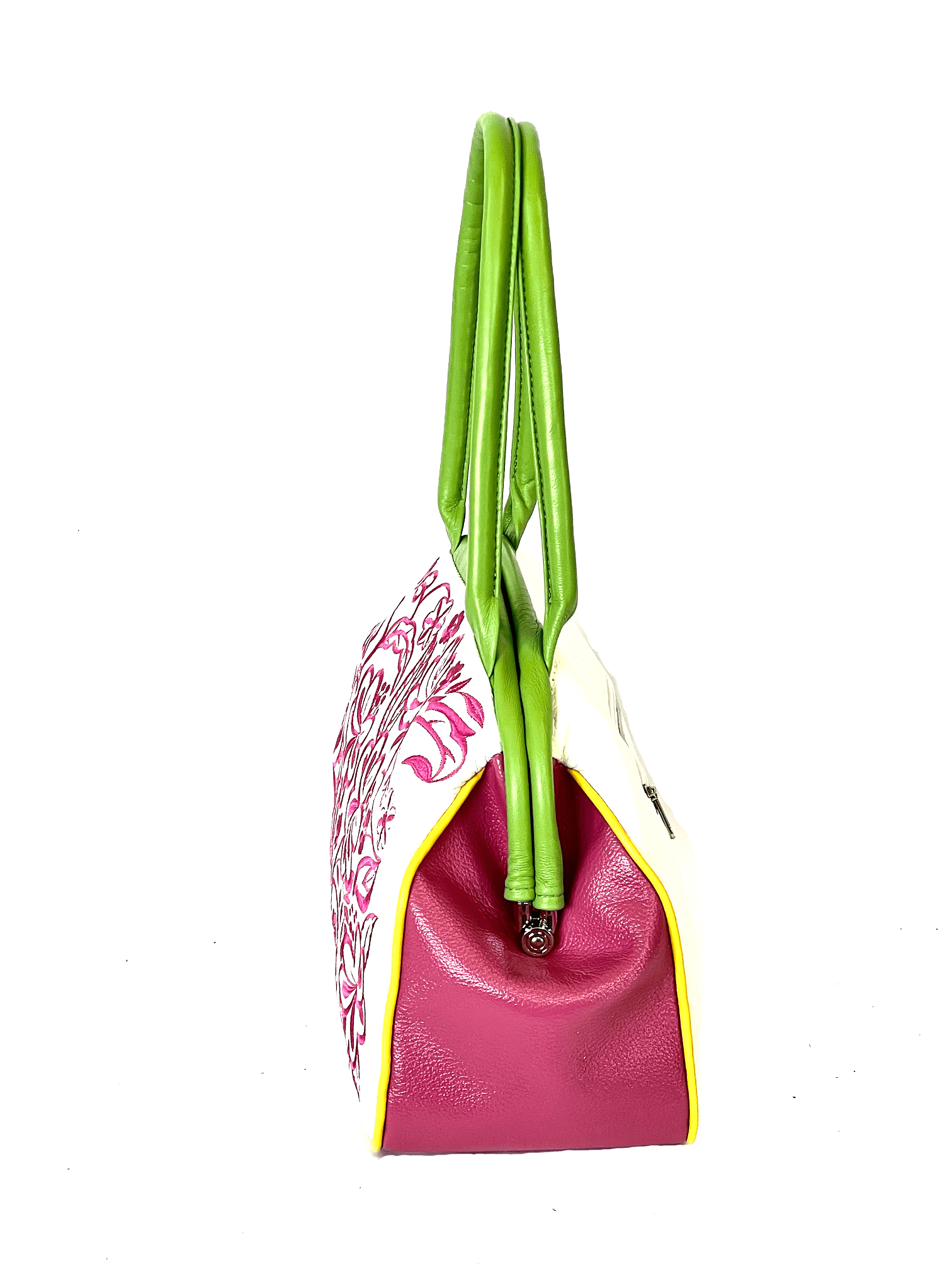 Raspberry Impressions Embroidered Leather Doctor Bag side view