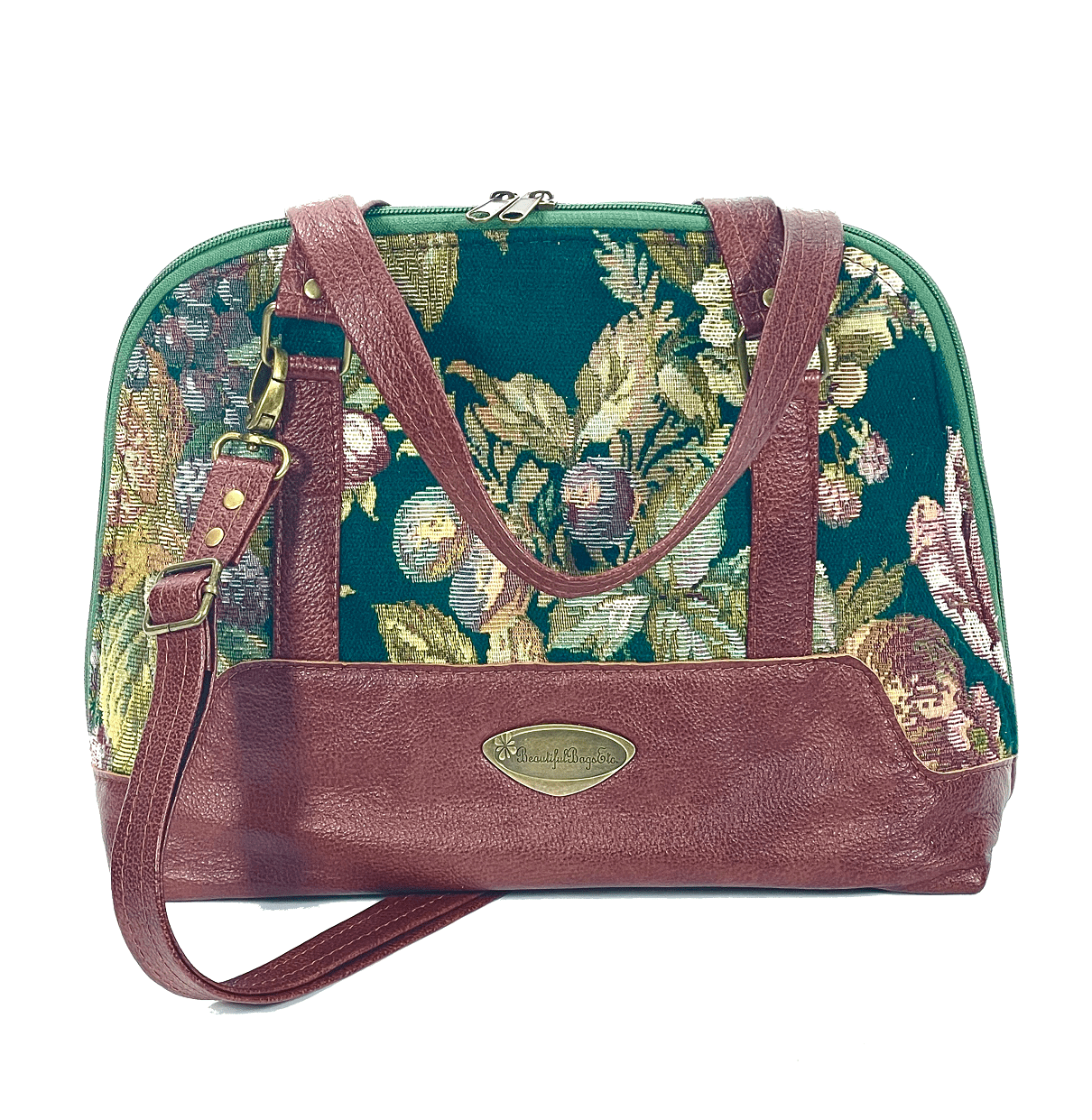 Rebecca’s Emerald Garden Tapestry and Leather Bowler Bag 