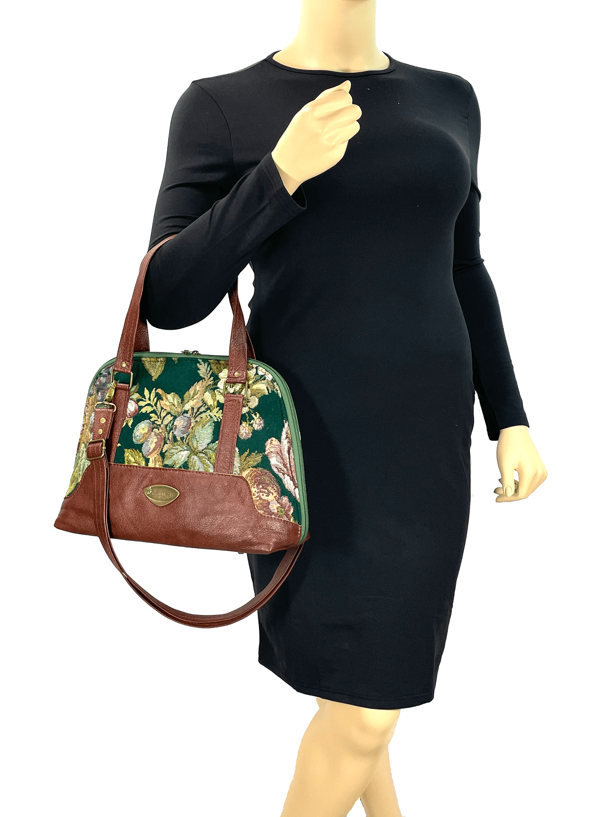Rebecca’s Emerald Garden Tapestry and Leather Bowler Bag  model view