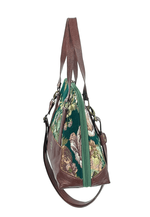 Rebecca’s Emerald Garden Tapestry and Leather Bowler Bag  side view
