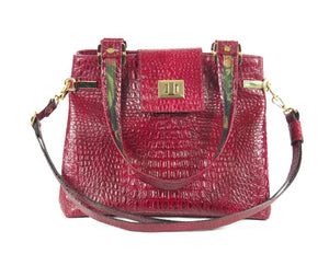Red Alligator Tote Handbag handles view