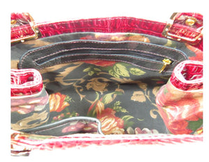 Red Alligator Tote Handbag interior zipper pocket